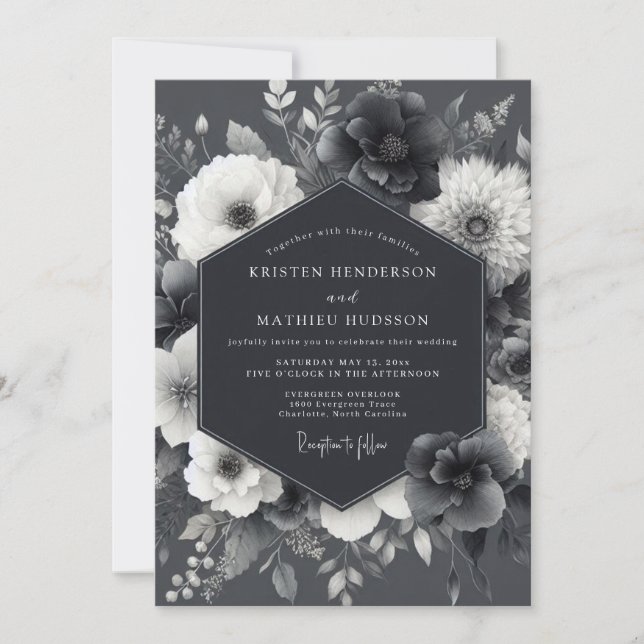 Convite Ashen Gothic Flora Wedding (Frente)