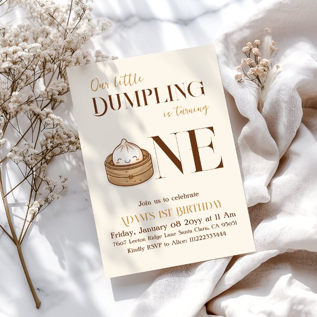 Convite Asiático Pequeno Dumpling Kawaii Primeiro Aniversá (Criador carregado)
