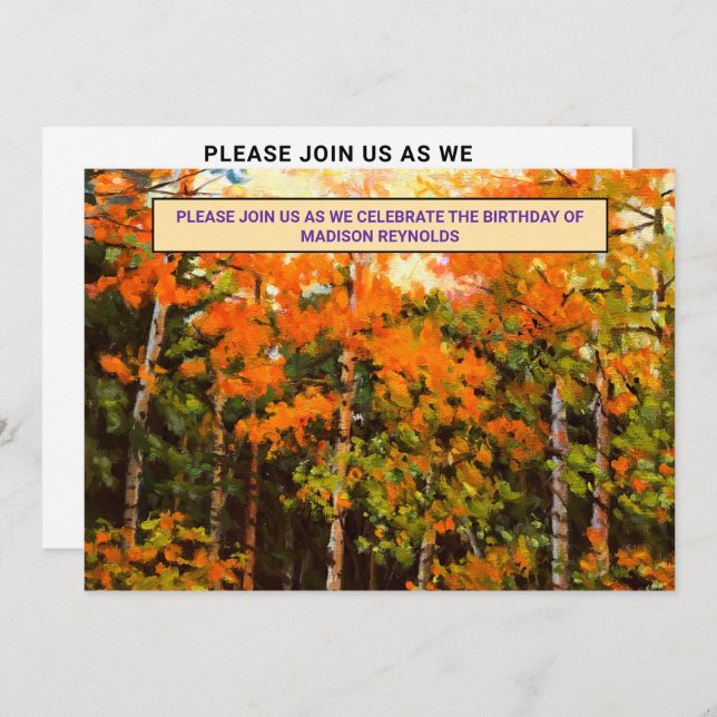 Convite Aspen Glow Birthday Orange, Yellow, Green & Blue (Frente/Verso)