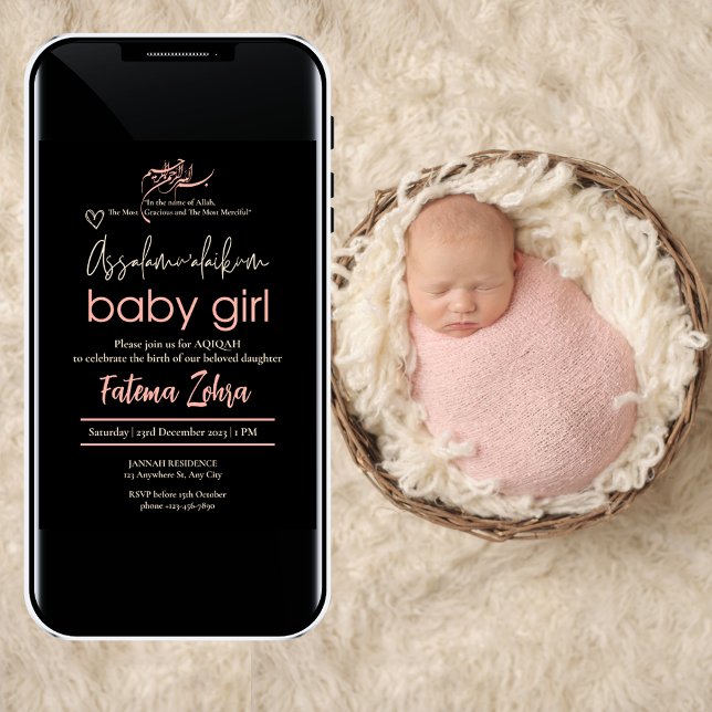 Convite Assalamualaikum Baby Girl Muslim Aqiqah BlackPink (Assalamualaikum Baby Girl Muslim Aqiqah BlackPink Invitation)
