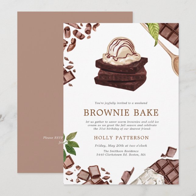 Convite Assar Brownie | Baking Themed Housearming Invitati (Frente/Verso)