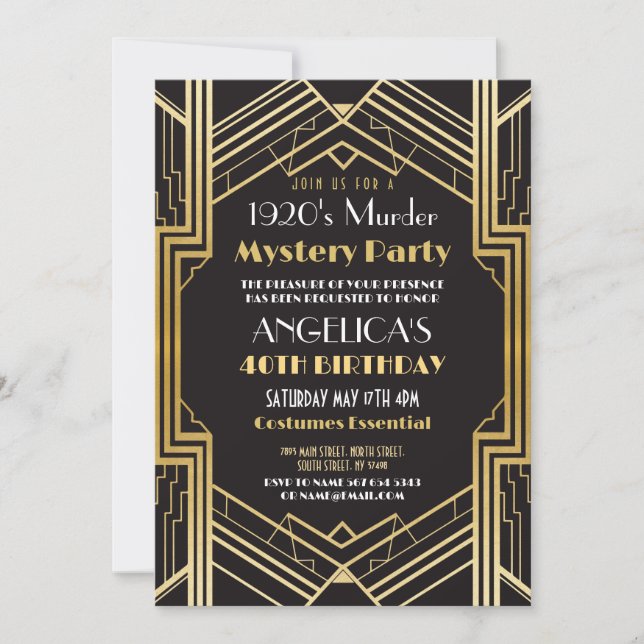 Convite Assassinato de 1920 Janto do Partido Mistério Aniv (Frente)