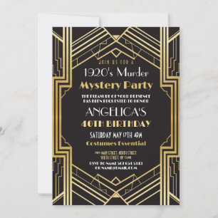 Convite Assassinato de 1920 Janto do Partido Mistério Aniv