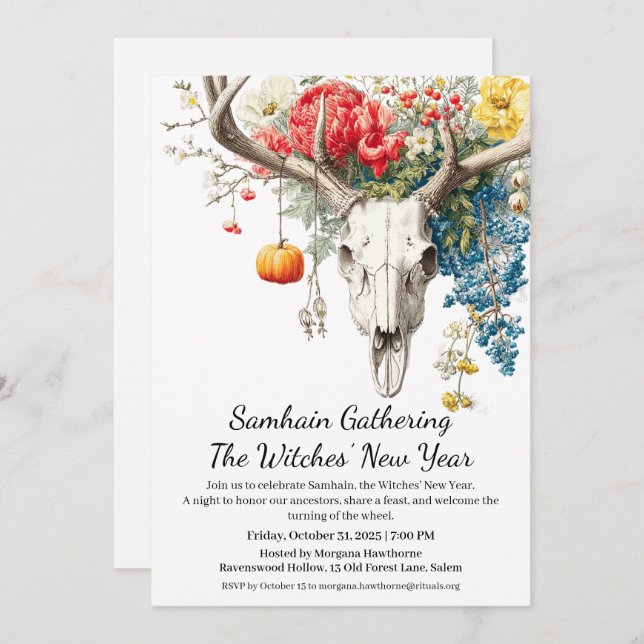 Convite Assentos Místicos | Ano Novo de Samhain Witches (Frente/Verso)