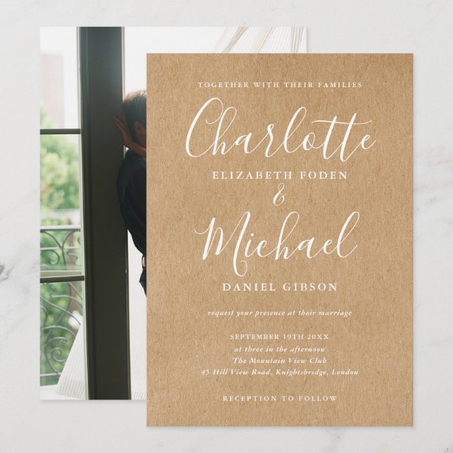 Convite Assinatura de Casamento Elegante Foto Kraft Rústic (Frente/Verso)