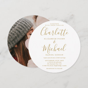 Convite Assinatura Dourada Roteiro Foto Circular Casamento