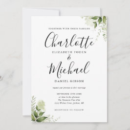 Convite Assinatura Elegante de Folhas de Verdura Casamento