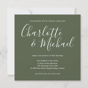 Convite Assinatura Elegante em Script Verde Oliva Casament