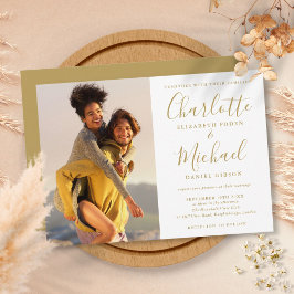 Convite Assinatura Elegante Foto Casamento Dourado Script
