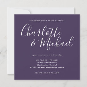 Convite Assinatura Elegante Script Roxo Casamento