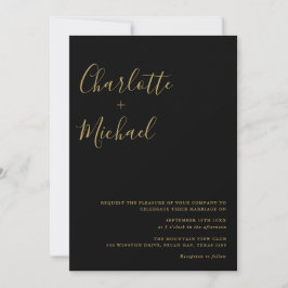 Convite Assinatura Minimalista Casamento Preto e Dourado