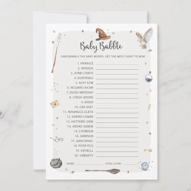 Convite Assistente Chá de fraldas Bebê Babble Jogo de Pala (Frente)