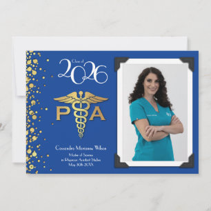 Convite Assistente Médico Graduado Azul Dourado