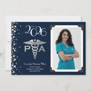 Convite Assistente Médico Graduado Azul Marinho Prata