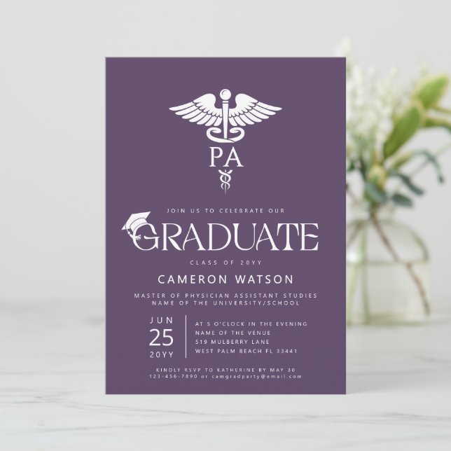Convite Assistente Médico Graduado Formatura de PA Escola (Em pé/Frente)