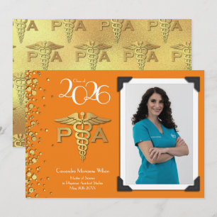 Convite Assistente Médico Graduado Laranja Dourado