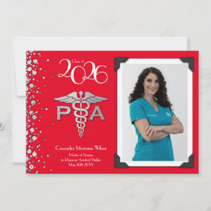 Convite Assistente Médico Graduado Vermelho Prata