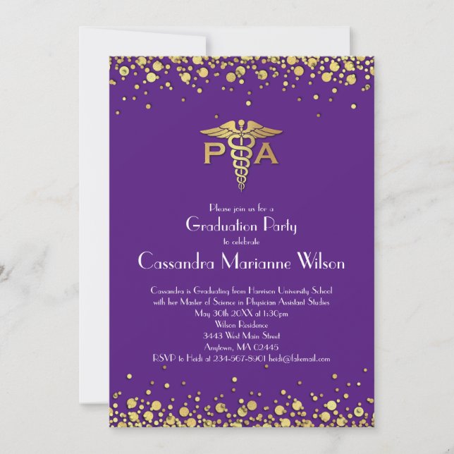 Convite Assistente Médico Gradução Roxo Dourado (Frente)