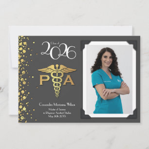 Convite Assistente Médico PA Graduação Cinza Dourado