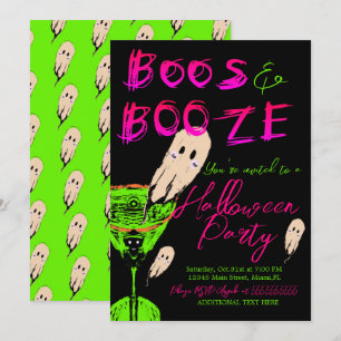 Convite Assombrações e Bebidas Halloween Fantasma Neon Pre
