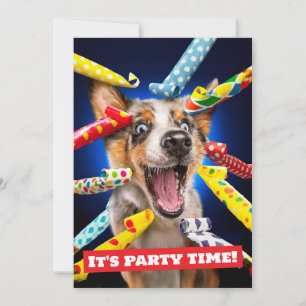 Convite Assopradores de Festa de Cachorro Feliz