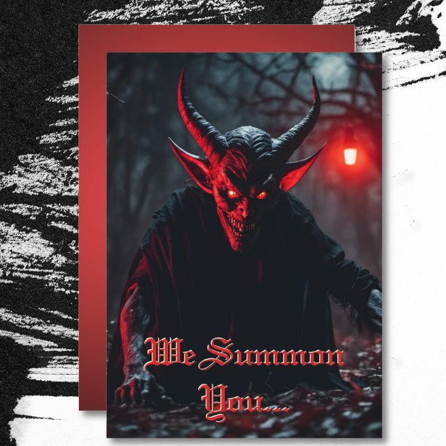 Convite Assustador do Cavalo Vermelho Assustador do Diabo (Smiling Scary Red Eyed Crawling Devil Halloween Party Invitation)