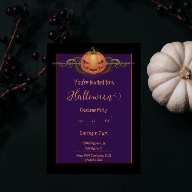 Convite Assustador Jack-o-Lanterna Halloween | Preto (Black Scary Jack-o-Lantern Halloween Party Invite)