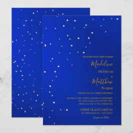 Convite Astral Dourado Stars Casamento à Noite Azul