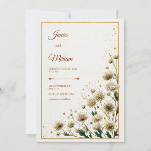 Convite Astrantia Branca Casamento Dourado Gilded