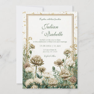 Convite Astrantia Casamento Aquarela Bronze Esmeralda