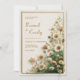 Convite Astrantia Casamento Dourado Texturizado Creme