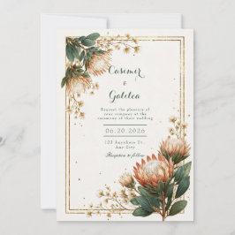 Convite Astrantia Marfim Folha Dourada Casamento