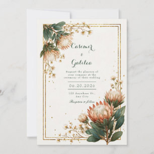 Convite Astrantia Marfim Folha Dourada Casamento