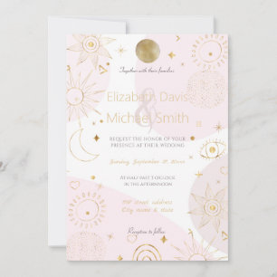 Convite Astrologia Boho Dourado Padrão Celestial