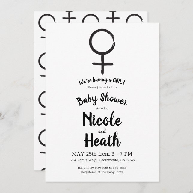 Convite Astrologia Moderna Venus Feminine Baby Girl Chá (Frente/Verso)