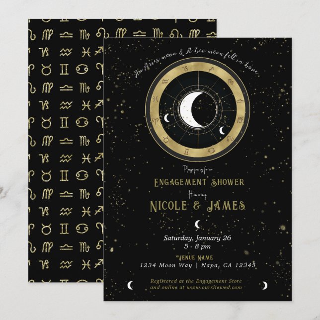 Convite Astrologia Personalizada Zodíaco Signo da Lua Enga (Frente/Verso)
