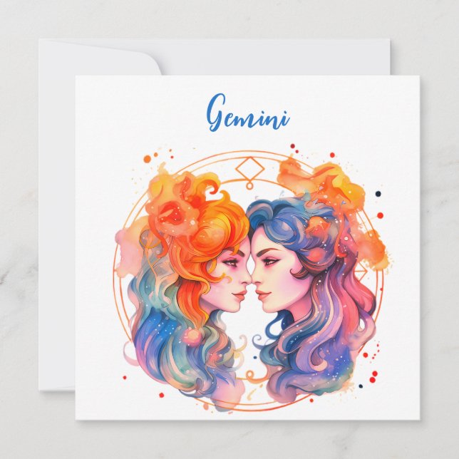 Convite Astrologia zodiac de Gemini em aquarela (Frente)