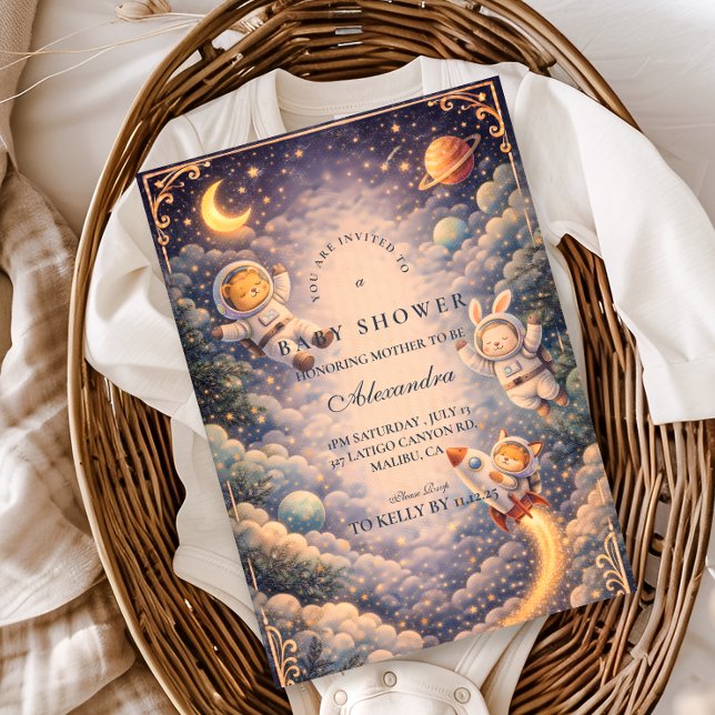 Convite Astronaut Animals Space Baby Shower (Criador carregado)