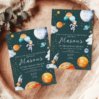 Convite Astronaut Balloon Planets 1st Trip Around the Sun