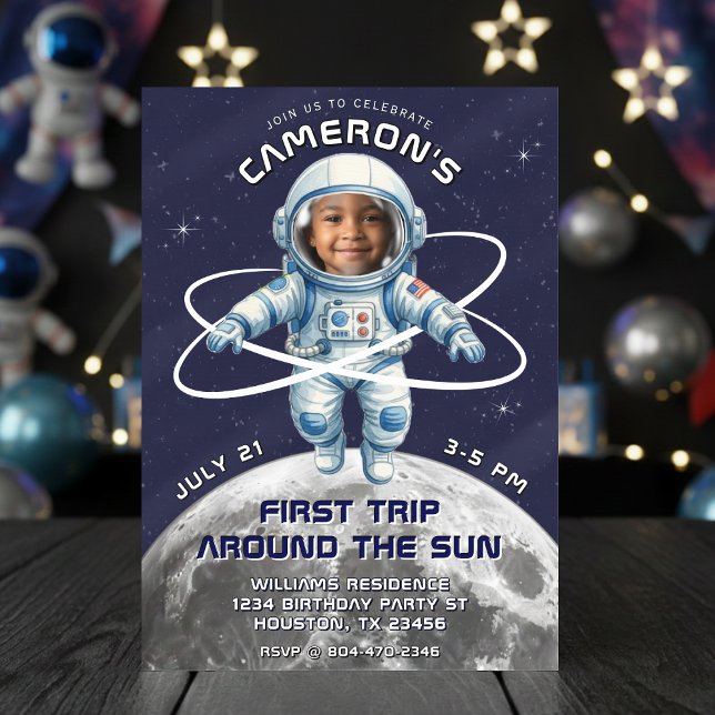 Convite Astronaut Birthday Party 1st Trip Around the Sun (Criador carregado)