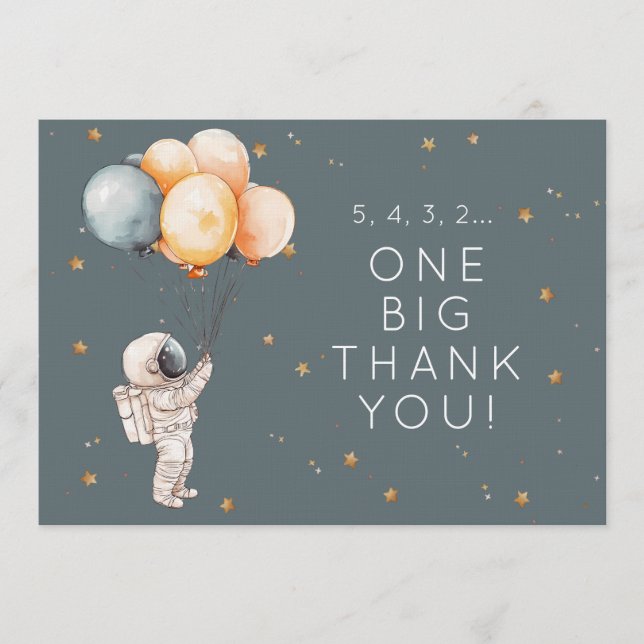 Convite Astronaut First Birthday Thank You Card (Frente)
