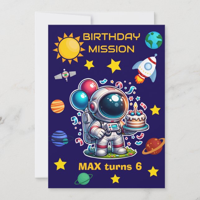 Convite Astronaut Mission Birthday Invitation Editable (Frente)