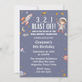 Convite Astronaut Outer Space Boy Birthday Invitation