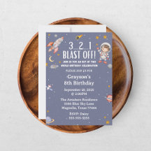 Astronaut Outer Space Boy Birthday Invitation