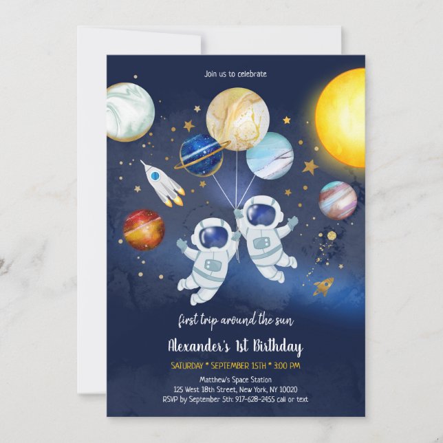 Convite Astronaut Outer Space Planet Galaxy Birthday  (Frente)