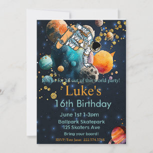 Convite Astronauta Astronauta Aniversário, Skateboard Aniv