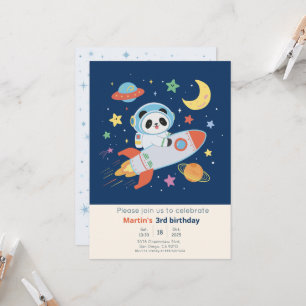 Convite Astronauta azul e laranja Panda