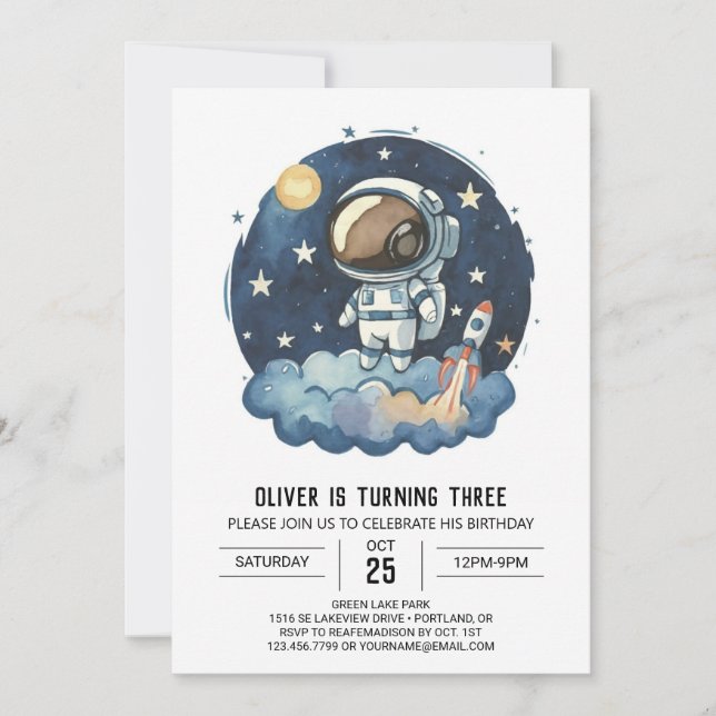 Convite Astronauta Criança do Foguete Chic - Astronauta (Frente)