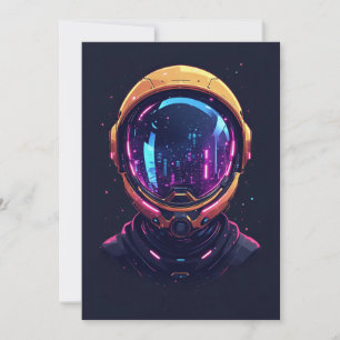 Convite Astronauta Cyberpunk Mecha Neon Guardião Espacial