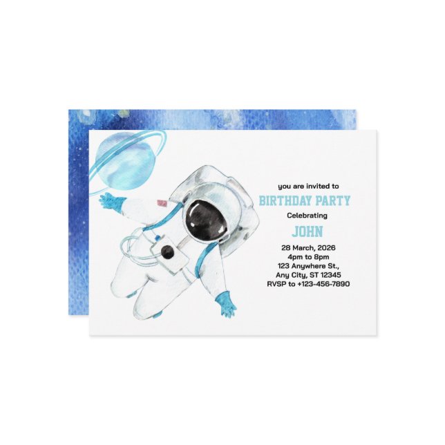 Convite Astronauta da Galáxia do Espaço em Água Astronauta (Frente/Verso In Situ)